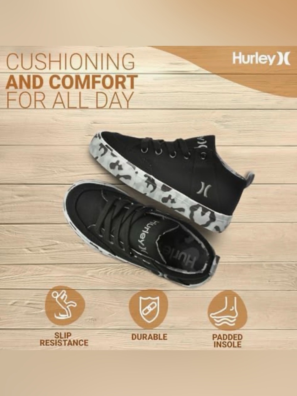 Boys Hurley Roddy Black Sneakers with Gray Camo Sole
